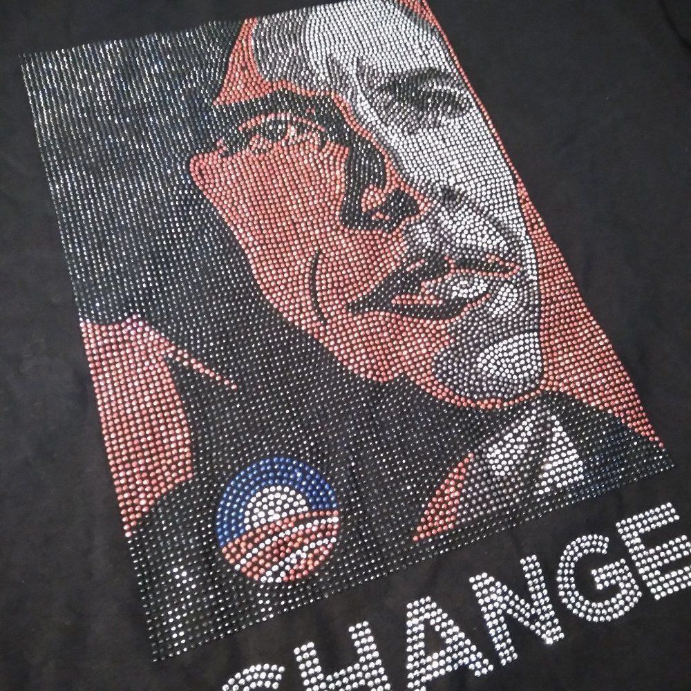 Barack Obama Change Portrait Rhinestones T-Shirt - Picture 5 of 9